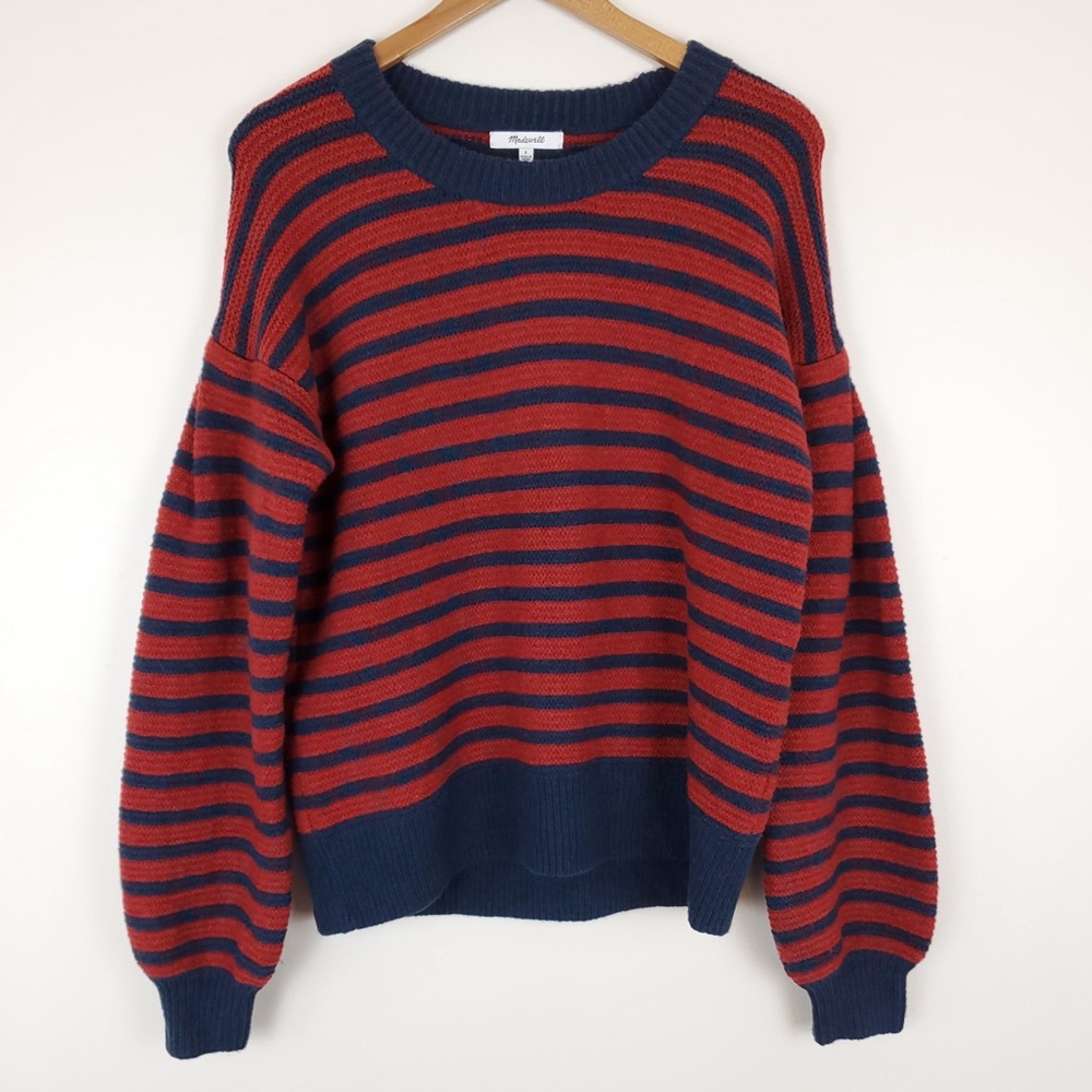 Madewell Striped Grady Balloon Sleeve Pullover Sweater Wool Blend